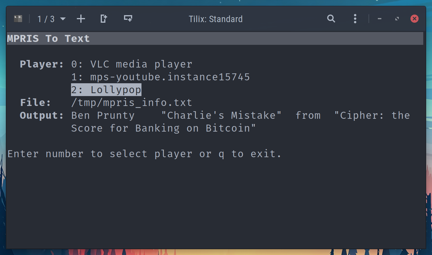 Screenshot of the user interface